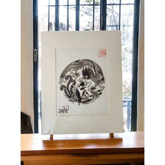 Chinese Paper Hand Cut,Art Deco,Signed Dragon Phoenix, "Love Each other Forever" - Picture 1 of 7